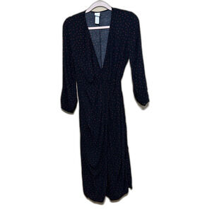 H&M Heart Print True Wrap Dress Womens Small Navy Blue Red Hearts Valentines